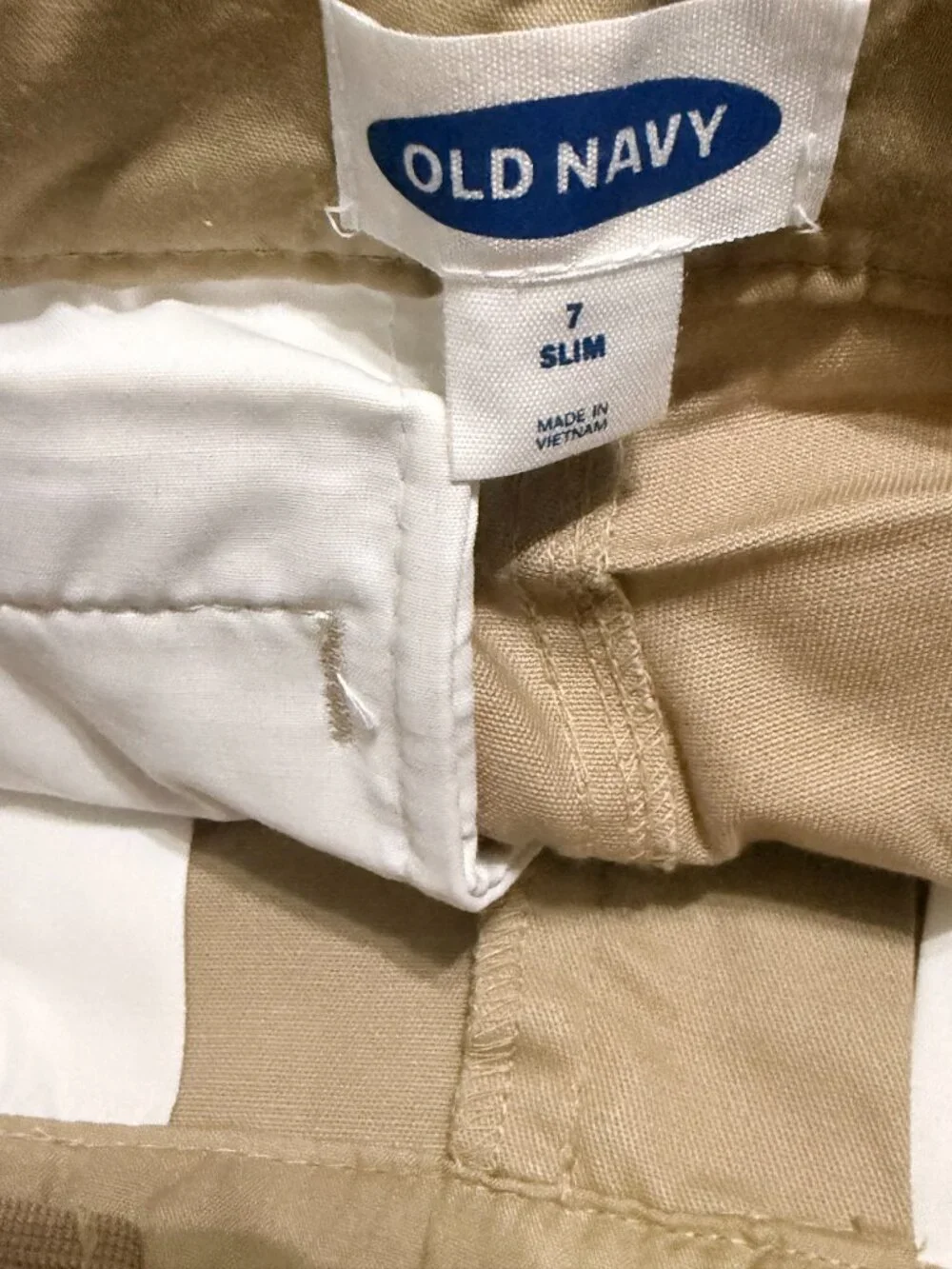 Old Navy Boys Khaki Shorts Adjustable Waist Tan School Uniform 7 Slim NWT